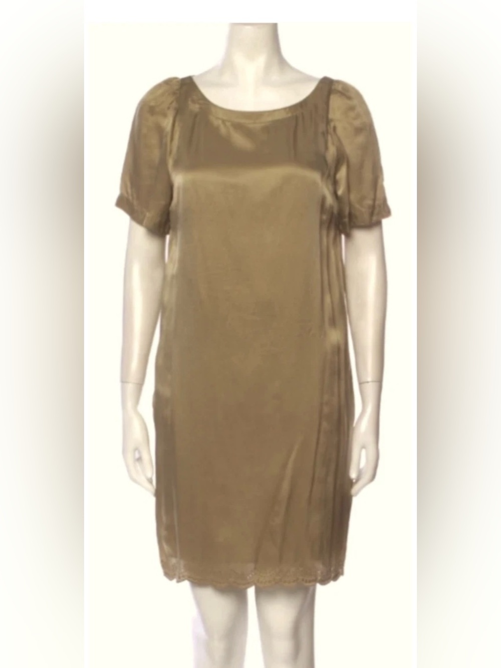NWT See by Chloe 100% Silk Gold Laser Cut Scallop Mini Dress